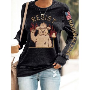 Women's Protect Our National Parks Print Round Neck Sweatshirt