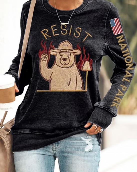 Women's Protect Our National Parks Print Round Neck Sweatshirt Women's Protect Our National Parks Print Round Neck Sweatshirt