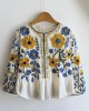 Yellow & Blue Floral Embroidery Art Women's Linen Shirt Yellow & Blue Floral Embroidery Art Women's Linen Shirt