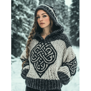 Women's Viking Totem Celtic Knot Vintage Pocket Hooded Sweater