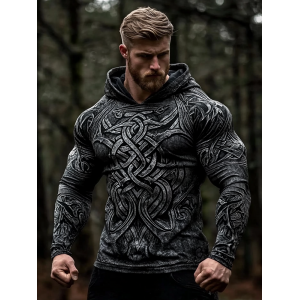 Men's Vintage Viking Celtic Patterns Art Cotton Blend Hoodie
