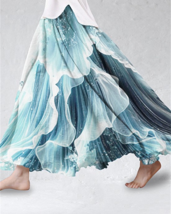 Sea Waves Fishtail Inspired Glitter Flowy Wide Skirt