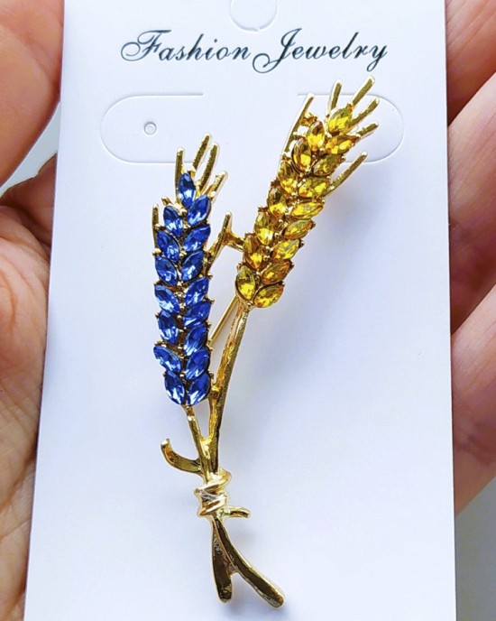 Ukrainian Blue And Yellow Wheat Brooch Ukrainian Blue And Yellow Wheat Brooch