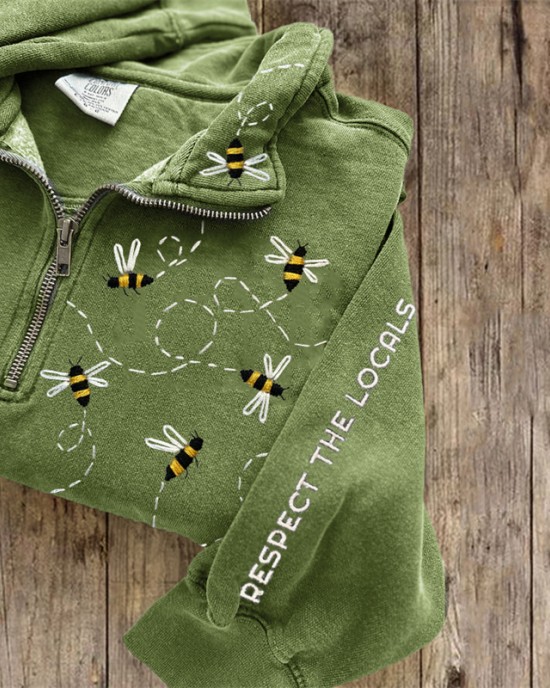 Respect The Locals Flying Bees Embroidered Zip Up Sweatshirt Respect The Locals Flying Bees Embroidered Zip Up Sweatshirt