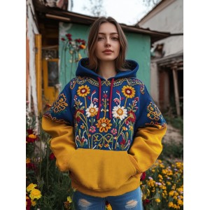 Ukrainian Folk Embroidered Gradient Art Pattern Hoodie