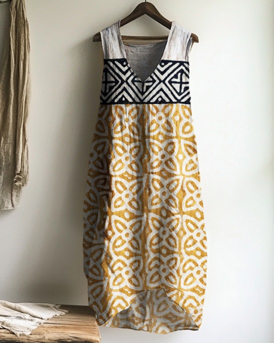 Indigo Floral Ethnic Natural Block Print Linen Tank Dress Indigo Floral Ethnic Natural Block Print Linen Tank Dress
