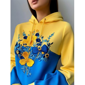 Ukraine Floral Embroidered Contrast Patchwork Hoodie