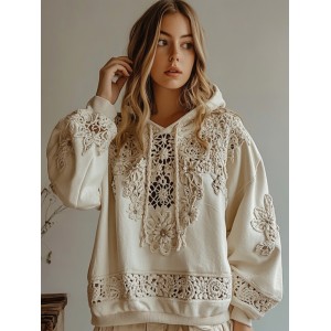 Women's Floral Embroidery Art Casual Hoodie