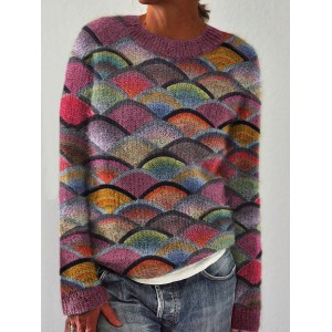 Colorful Japanese Sea Wave Knit Art Cozy Sweater