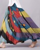 Vintage Boho Color Block Flowy Wide Skirt