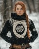 Women's Viking Tribal Jacquard Celtic Inspired Chunky Knit Hooded Sweater Women's Viking Tribal Jacquard Celtic Inspired Chunky Knit Hooded Sweater