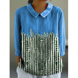 Women's Abstract Geometric Line Art Print Design Lapel Shirt