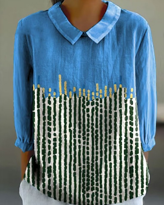 Women's Abstract Geometric Line Art Print Design Lapel Shirt Women's Abstract Geometric Line Art Print Design Lapel Shirt