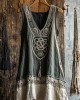 Tribal Celtic Embroidery Patchwork Tassel Art Linen Tank Dress Tribal Celtic Embroidery Patchwork Tassel Art Linen Tank Dress