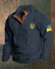 Men Support Ukrainian Trident Symbol Button Stand Collar Sweatshirt Men Support Ukrainian Trident Symbol Button Stand Collar Sweatshirt