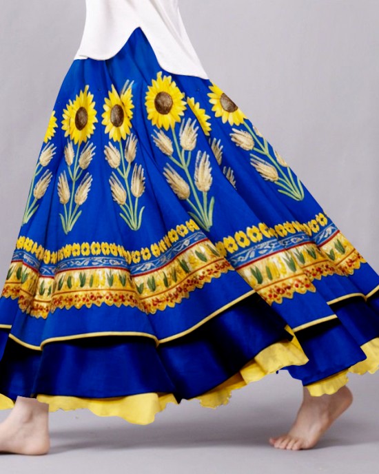 Hope Peace Forever Ukraine Inspired Pattern Flowy Wide Skirt Hope Peace Forever Ukraine Inspired Pattern Flowy Wide Skirt