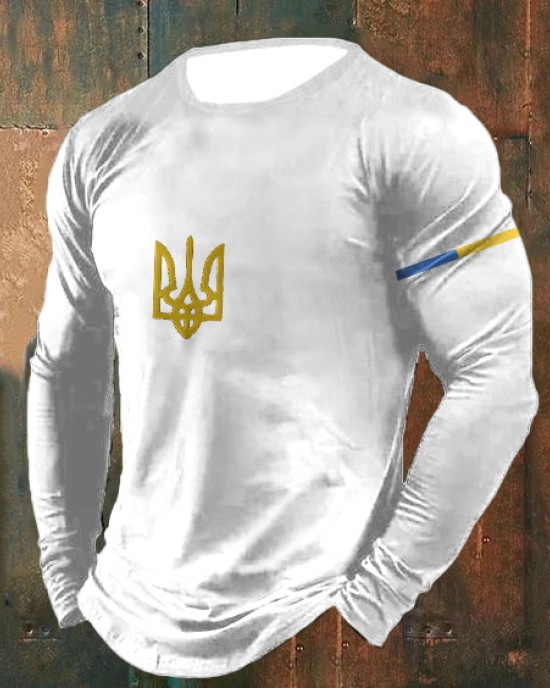 Men's Ukrainian Flag Print Long Sleeve T-shirt