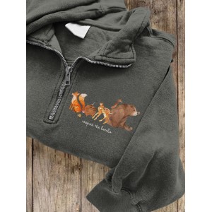 The Locals Animal Embroidered Zipper Sweatshirt