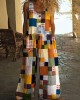 Vintage Square Patchwork Boho Art Women's Linen Wide Leg Jumpsuit Vintage Square Patchwork Boho Art Women's Linen Wide Leg Jumpsuit