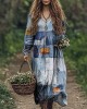 Geometric Denim Patchwork Pattern Women's Flowy Maxi Dress Geometric Denim Patchwork Pattern Women's Flowy Maxi Dress