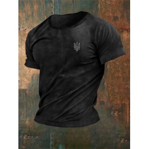 Men's Ukraine Trident Print Crew Neck Short Sleeved T-shirt