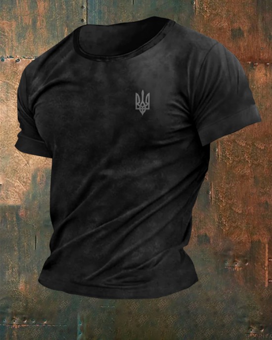 Men's Ukraine Trident Print Crew Neck Short Sleeved T-shirt Men's Ukraine Trident Print Crew Neck Short Sleeved T-shirt