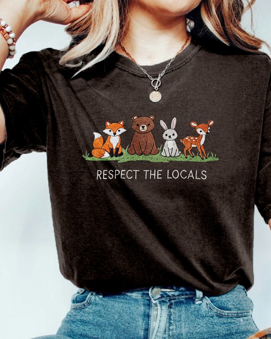 Respect The Locals Forest Animal Embroidered Cozy T Shirt Respect The Locals Forest Animal Embroidered Cozy T Shirt