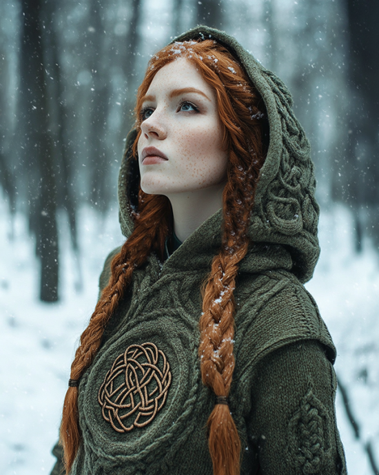 Women's Viking Tribal Celtic Chunky Knit Hooded Sweater