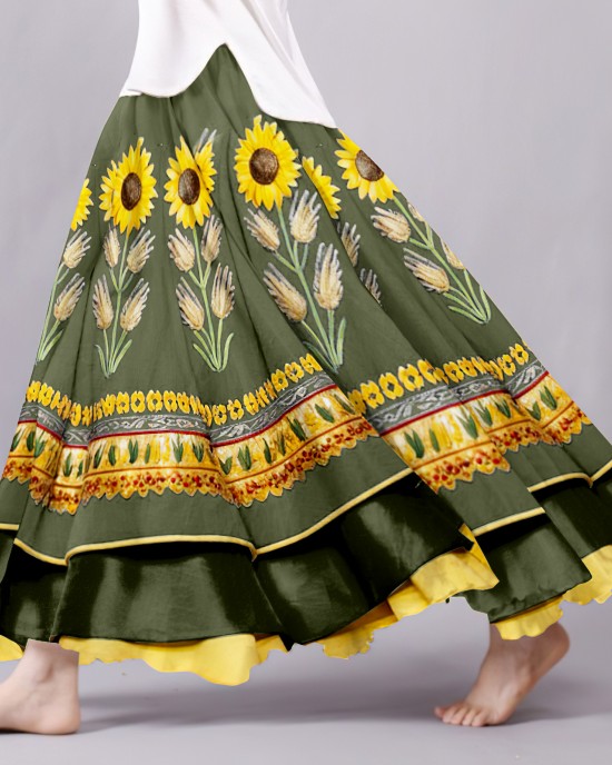 Hope Peace Forever Ukraine Inspired Pattern Flowy Wide Skirt Hope Peace Forever Ukraine Inspired Pattern Flowy Wide Skirt