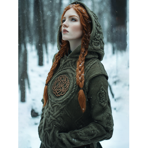 Women's Viking Tribal Celtic Chunky Knit Hooded Sweater