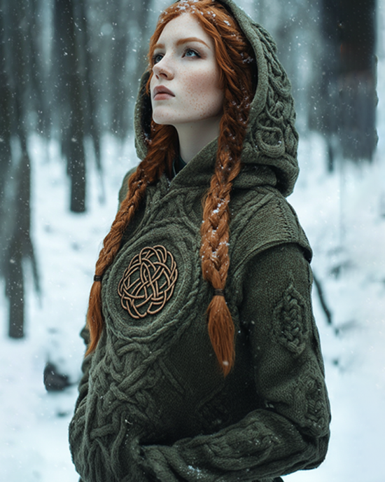 Women's Viking Tribal Celtic Chunky Knit Hooded Sweater