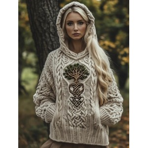 Tree Of Life Knit Art Women's Hooded Sweater
