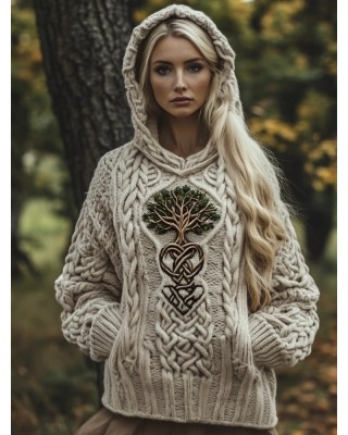 Tree Of Life Knit Art Women's Hooded Sweater