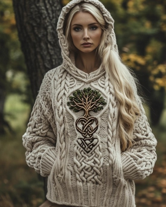 Tree Of Life Knit Art Women's Hooded Sweater Tree Of Life Knit Art Women's Hooded Sweater