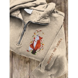 Respect The Locals Fox Embroidered Zip Up Sweatshirt