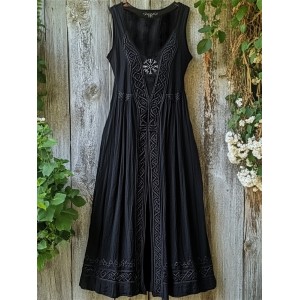 Viking Vegvisir Embroidered Celtic Knot Linen Tank Dress