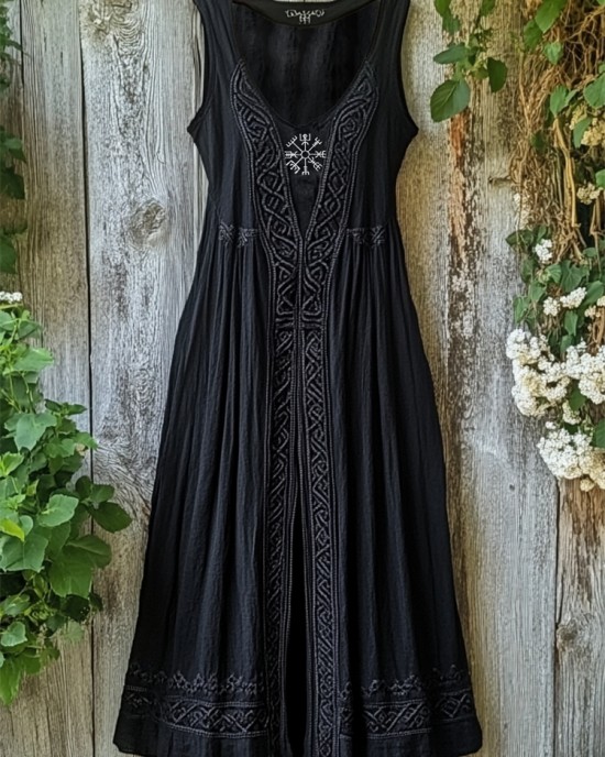 Viking Vegvisir Embroidered Celtic Knot Linen Tank Dress