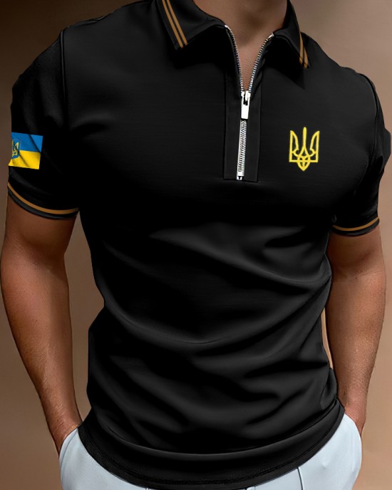 Men Support Ukrainian Trident Symbol Polo Shirt Men Support Ukrainian Trident Symbol Polo Shirt