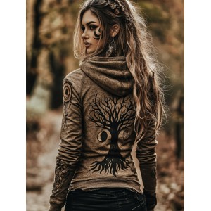 Women's Tribal Life Of Tree And Moon Totem Hoodie