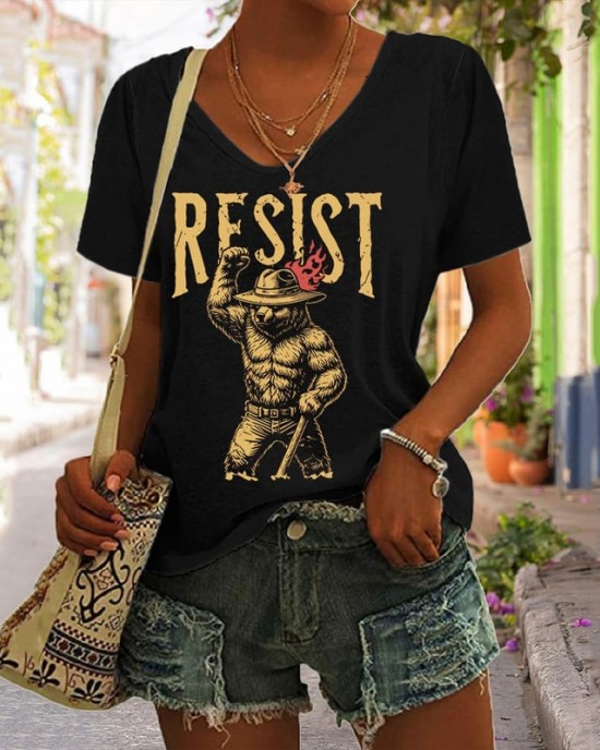 Women's Support National Parks Print V Neck Casual T-shirt Women's Support National Parks Print V Neck Casual T-shirt