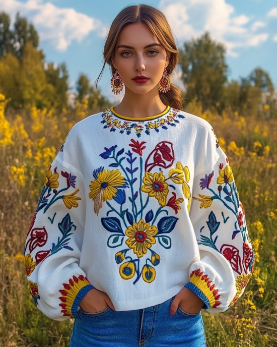 Ukrainian Folk Floral Embroidery Linen Shirt Ukrainian Folk Floral Embroidery Linen Shirt