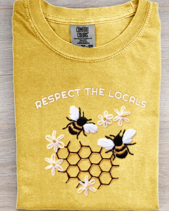 Respect The Locals Bees & Daisies Embroidered Washed T Shirt Respect The Locals Bees & Daisies Embroidered Washed T Shirt