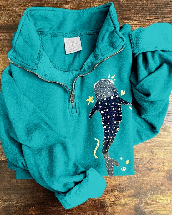 Whale Shark Embroidered Zip Up Comfy Sweatshirt Whale Shark Embroidered Zip Up Comfy Sweatshirt