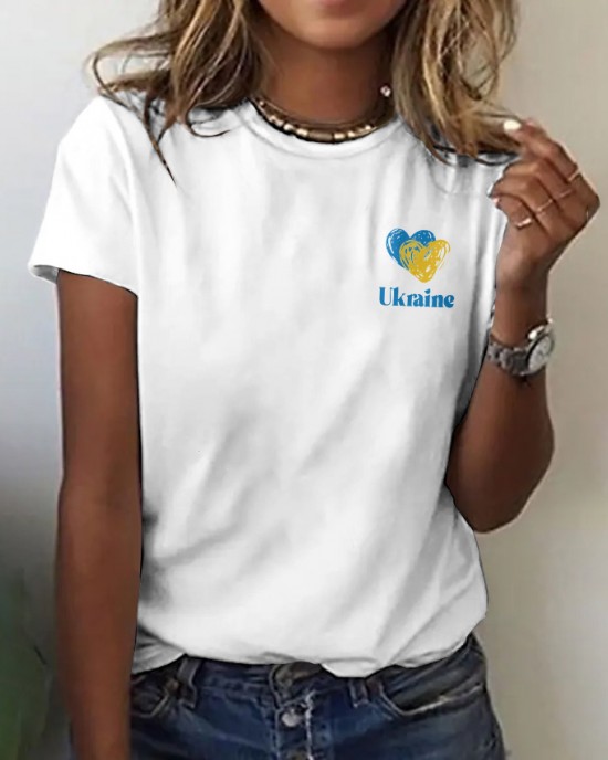 Women's Ukraine Heart Print Round Neck T-shirt Women's Ukraine Heart Print Round Neck T-shirt