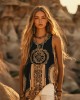 Women's Viking Tribal Ethnic Art Linen V-neek Sleeveless Top Women's Viking Tribal Ethnic Art Linen V-neek Sleeveless Top