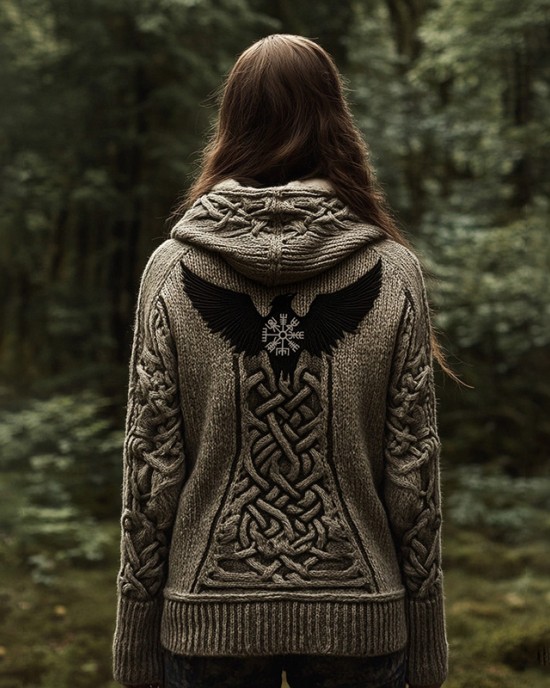 Women's Viking Tribal Birds Celtic Knotwork Hooded Sweater Women's Viking Tribal Birds Celtic Knotwork Hooded Sweater