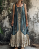 Women's Vintage Tribal Patchwork Linen Blend Midi Dress Women's Vintage Tribal Patchwork Linen Blend Midi Dress