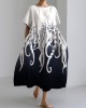 Ocean Octopus Japanese Art Linen Blend Casual Dress Ocean Octopus Japanese Art Linen Blend Casual Dress