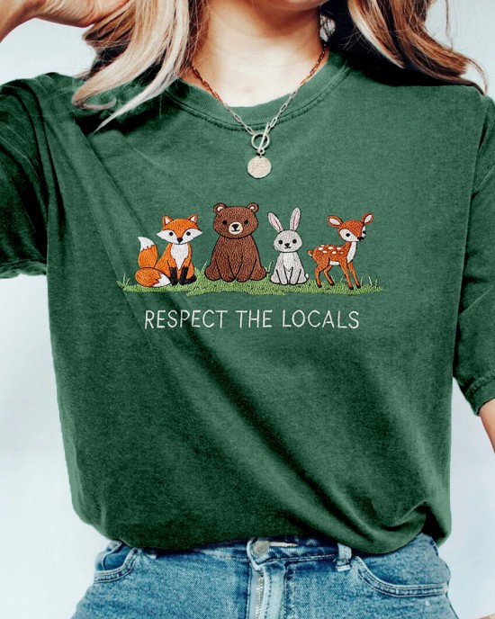 Respect The Locals Forest Animal Embroidered Cozy T Shirt Respect The Locals Forest Animal Embroidered Cozy T Shirt