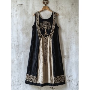 Vintage Viking Art Linen Sleeveless Maxi Dress